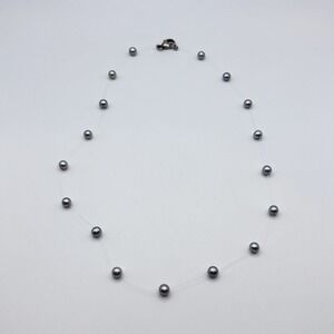 Gray Pearl Station Necklace Sterling 925 Clasp STS Chuck Clemency 18"